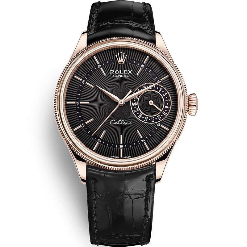High End Replica Rolex Cellini Black Dial 18K Everose Gold Men's Watch 50515-0010 