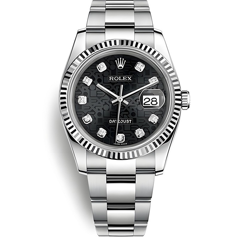 Replica Swiss Rolex Datejust Automatic Black Dial Men's Watch Diamond Markers 36mm