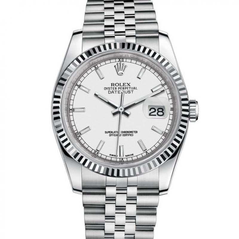 High End Replica Swiss Rolex Datejust Automatic Chronometer White Dial Men's Watch 116234 36mm