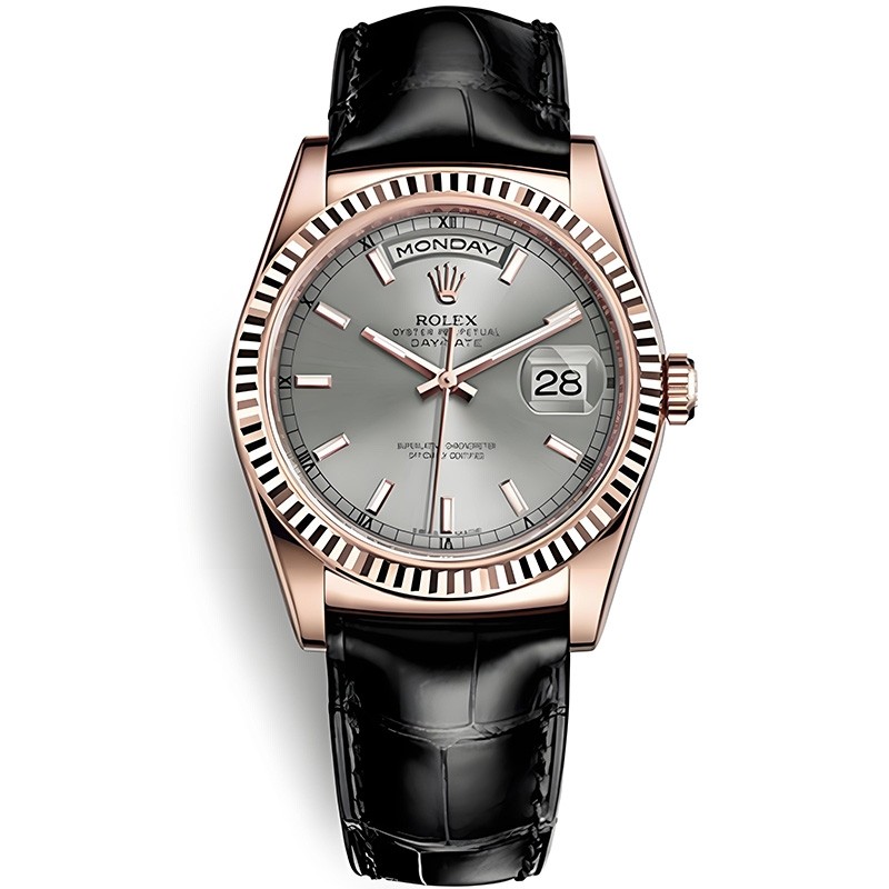 Replica Swiss Rolex Day-Date Automatic Grey Dial 18k Everose Gold Automatic Men's Watch 36mm
