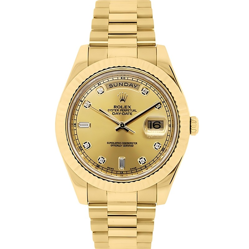 Super Clone Replica Swiss Rolex Day-Date 40 Automatic Champagne Dial Diamond Markers Men's Watch 218238 