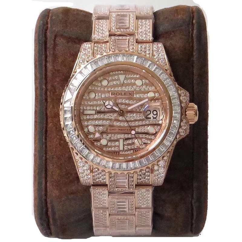 Replica Rolex GMT-Master II 116769TBR Everose Gold Pave Diamond Automatic Men's Watch 