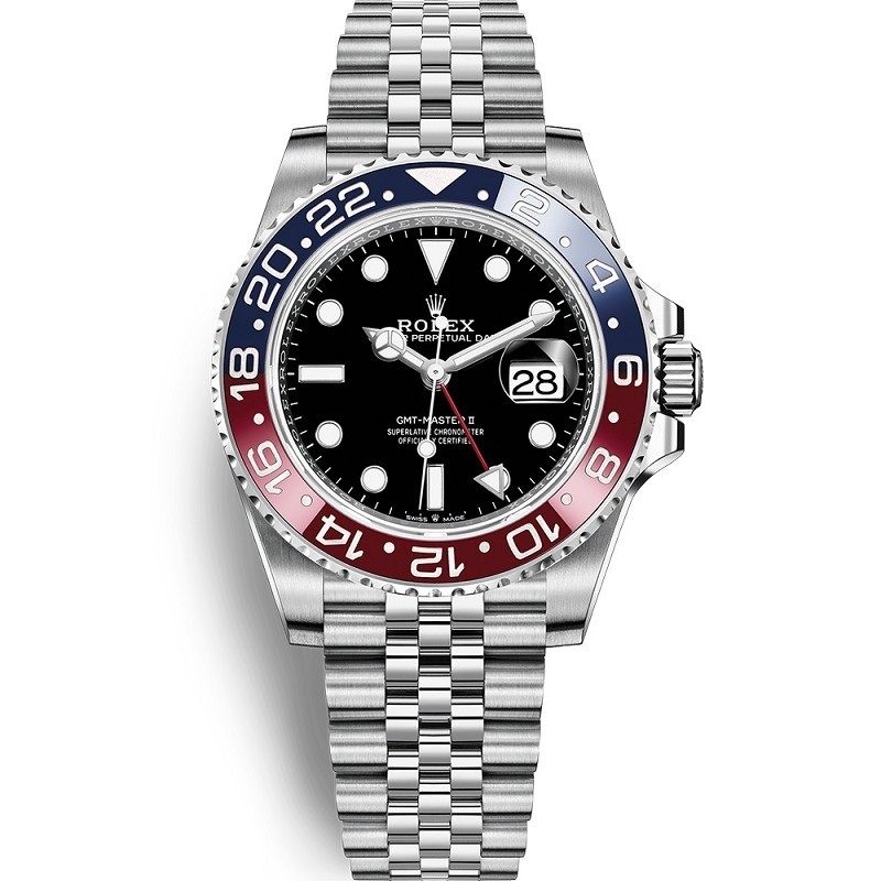 High End Replica Swiss Rolex GMT-Master II Pepsi Blue and Red Bezel Stainless Steel Jubilee Watch 126710