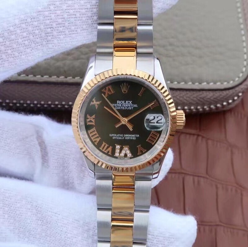 Replica Rolex Lady-Datejust 178383 Green Dial Roman Number Markers Ladies Watch 31mm