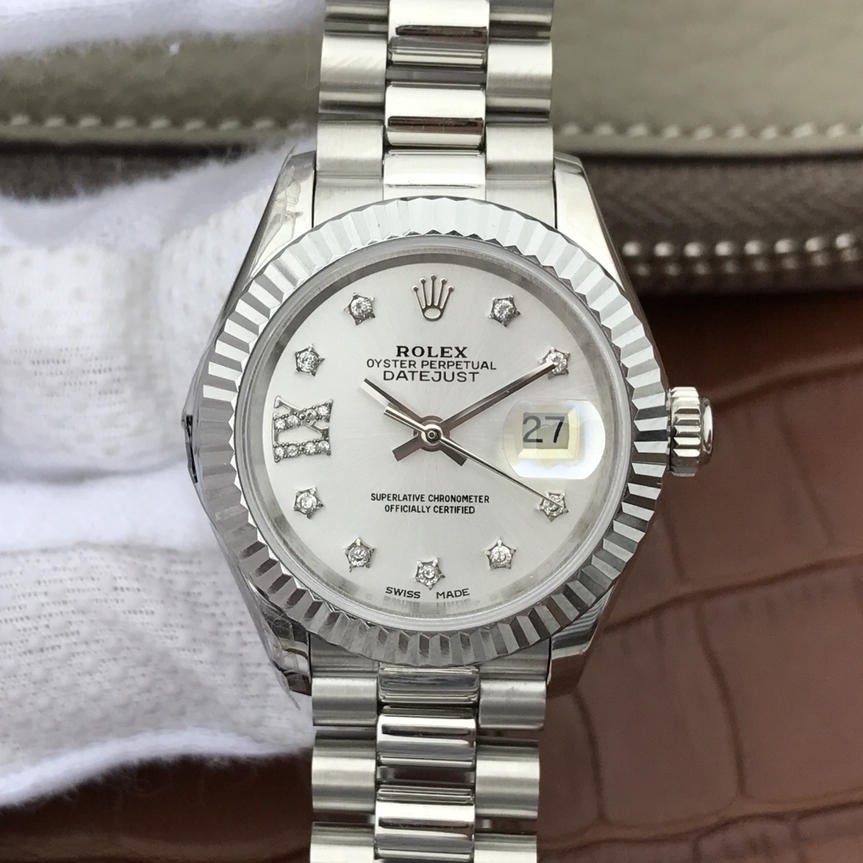 Replica Rolex Lady-Datejust White Dial Diamond Markers Ladies Watch 28mm