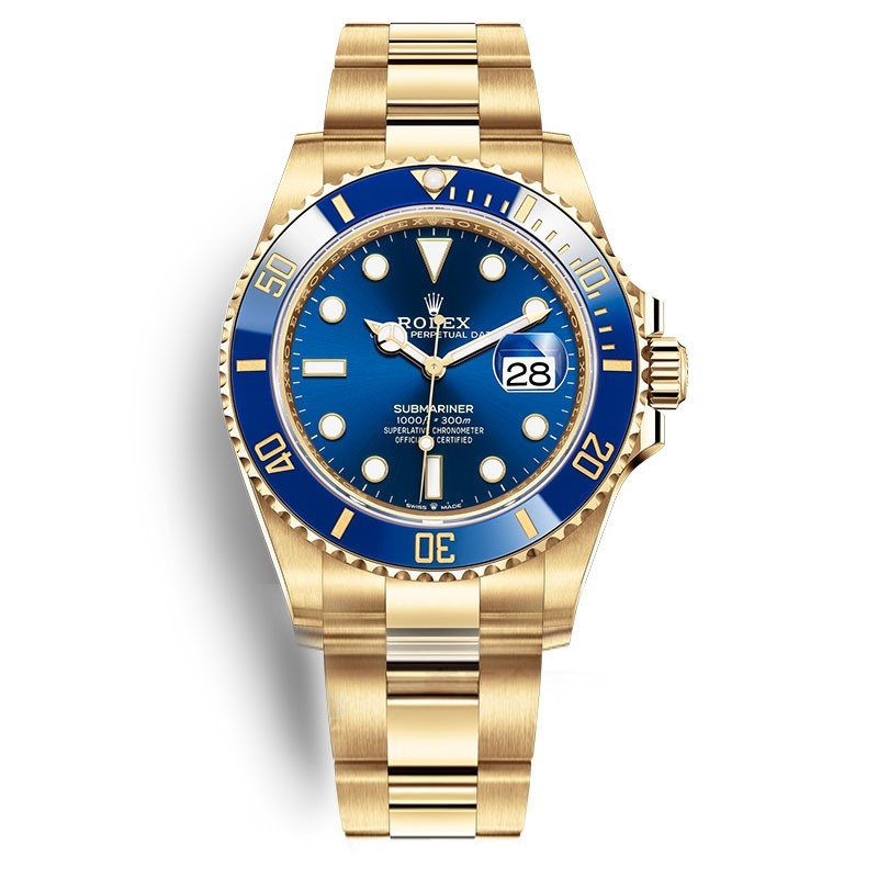 Replica Swiss Rolex Submariner Blue Dial 18K Yellow Gold Oyster Bracelet Super Clone Men's Watch 126618LN