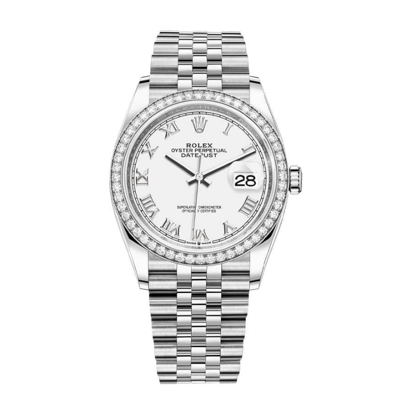 Replica Swiss Rolex Datejust 36 White Diamond Dial Automatic Unisex Jubilee Watch 126284