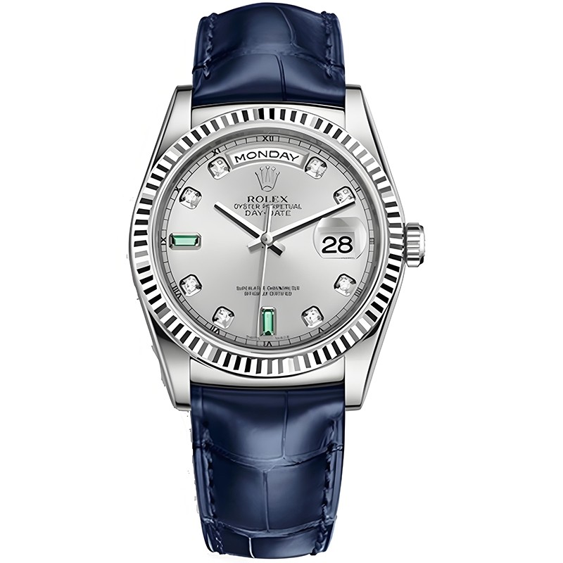 Replica Swiss Rolex Day-Date 36  Automatic Silver Grey  Diamond Dial  President Men's Watch