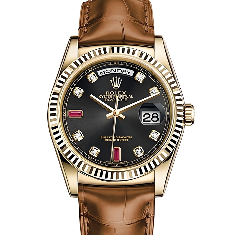 Replica Swiss Rolex Day-Date 36 President Automatic Black Diamond Dial Men's Watch 118138