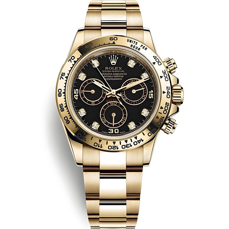 High End Replica Swiss Rolex Cosmograph Daytona Black Diamond Dial Men's Oyster Watch 116508