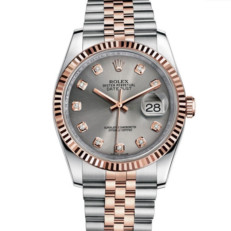 Replica Swiss Rolex Datejust 36 Diamond Grey Dial Men's Watch 116231-0100