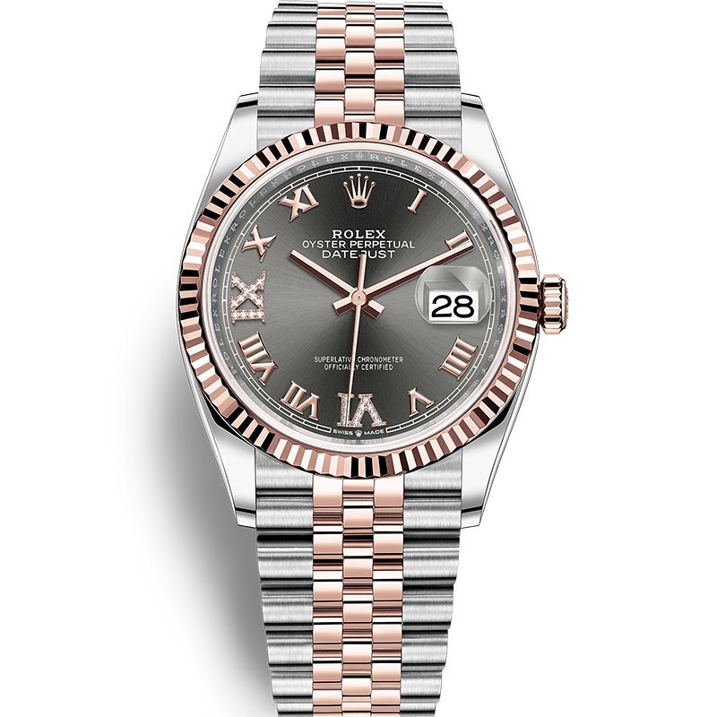 High End Swiss Rolex Datejust 36 Rhodium Diamond Dial Steel and 18k Everose Gold Replica Jubilee Watch 126231