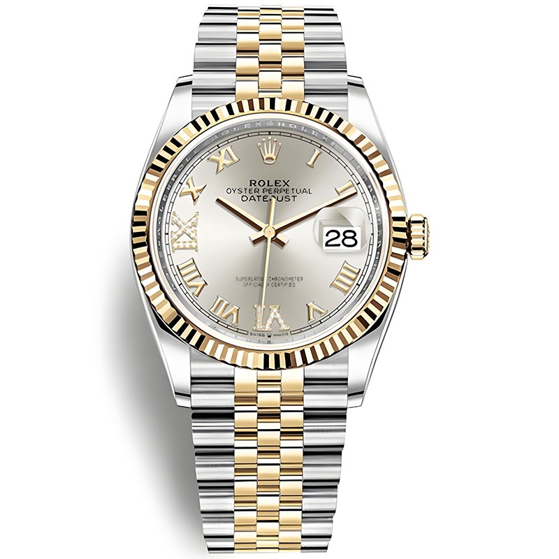 High End Replica Swiss Rolex Datejust 36 Silver Diamond Dial Men's Jubilee Watch 126233