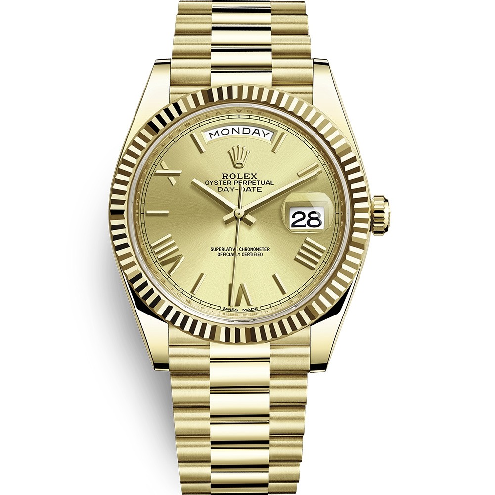 Super Clone Swiss Rolex Day-Date 40 Automatic Champagne Dial 18K Yellow Gold Replica Men's Watch 228238 