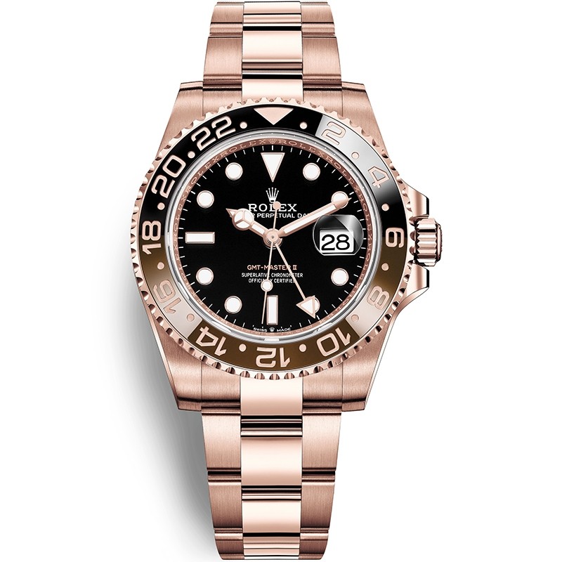 Replica Swiss Rolex GMT-Master II Automatic Men's 18k Everose Gold Oyster Coke Bezel Watch High End