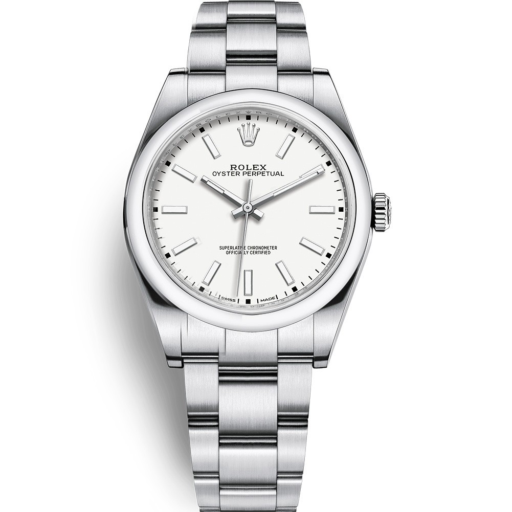 Super Clone Swiss Rolex Oyster Perpetual Automatic White Dial Replica Men's Watch 114300-0004
