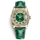 Replica Rolex Day-Date 118138 Pave Diamond Green Dial Leather Automatic Men's Watch