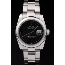 Rolex Datejust Swiss Movement Replica Watches Silver Watch Black Dial 45mm