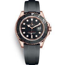 High End Replica Swiss Rolex Yacht-Master Automatic Black Dial Everose Gold Black Rubber Strap Men's Watch 116655