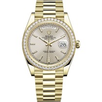 Replica Swiss Rolex Day Date 40 Automatic Silver Dial 18k Yellow Gold Men's Watch High End