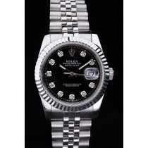 Rolex Datejust Swiss Movement Quality Replica Watches Silver Watch Black Dial 45mm