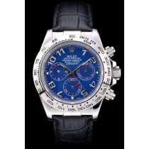 Rolex Daytona Swiss Movement Stainless Steel Case Blue Dial Black Leather Strap 48mm