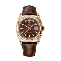 Replica Swiss Rolex Day-Date 36 President Automatic Chocolate Diamond Dial Leather Men's Watch