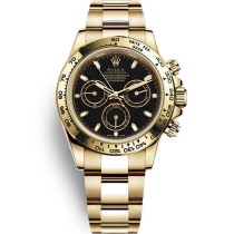 High End Replica Swiss Rolex Cosmograph Daytona Black Dial 18k Yellow Gold Men's Oyster Watch 116508