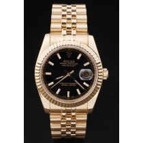 Rolex Datejust Swiss Movement Replica Watches Gold Watch Black Dial 44mm