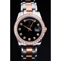 Rolex Day-Date Swiss Movement Quality Replica Watches  Automatic Gold And Silver Watch Silver Black Dial 33mm