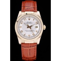 Rolex Datejust Swiss Movement Quality Replica Watches  Brown Leather strap White Dial 45mm