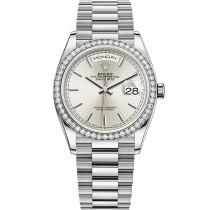 Replica Swiss Rolex Day-Date 36 Automatic Silver Dial 18k White Gold Unisex Watch 128349RBR