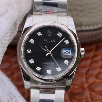 Replica Swiss Rolex Datejust 36 Automatic Diamond Dark Black Dial Men's Watch 116200