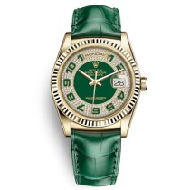 Replica Rolex Day-Date 118138 Pave Diamond Green Dial Leather Automatic Men's Watch