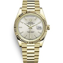 Replica Swiss Rolex Day-Date 40 Silver Diagonal Motif Dial 18K Yellow Gold High End Men's Watch 228238