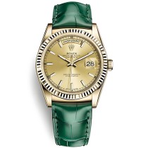 Replica Swiss Rolex Day-Date 36 President Automatic Champagne Dial Green Leather Men's Watch