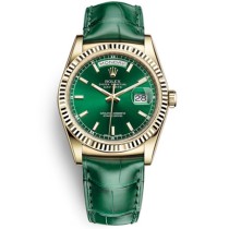 Replica Swiss Rolex Day-Date 36  President Automatic Green Dial Green Leather Men's Watch