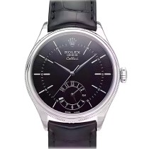 High End Swiss Rolex Cellini Dual Time Black Dial Plated White Gold Replica Men's Watch 50529-0007