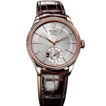 High End Swiss Rolex Cellini Dual Time Silver Dial 18k Rose Gold Replica Men's Watch 50525