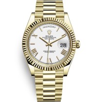 Super Clone Swiss Rolex Day-Date 40 Automatic Silver Dial 18K Yellow Gold Replica Men's Watch 228238 