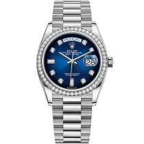 High End Replica Swiss Rolex Day-Date 36 Blue Dial 18k White Gold Diamond-Set President Watch 128349