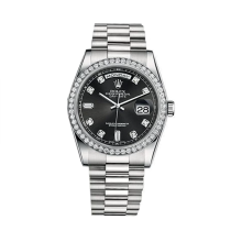 Replica Swiss Rolex Day-Date Automatic Black Diamond Dial Stainless Steel Men's Watch 