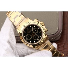 High End Replica Swiss Rolex Cosmograph Daytona Black Dial 18k Yellow Gold Men's Oyster Watch 116508