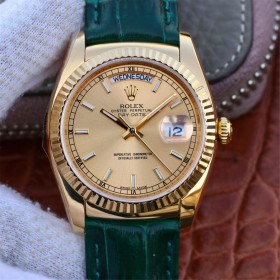Replica Swiss Rolex Day-Date 36 President Automatic Champagne Dial Green Leather Men's Watch