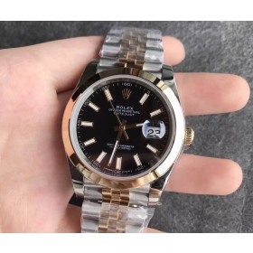 Replica Swiss Rolex Datejust Black Dial Steel and 18K Yellow Gold Oyster Men's Watch 126333BKSO 41mm
