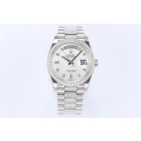  Replica Swiss Rolex Day-Date 36 White Dial 18k White Gold Diamond-Set President Watch 128349 Hight End