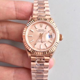 Replica Swiss Rolex Lady-Datejust 31 Pink Dial 18K Everose Gold President Automatic Ladies Watch 178275