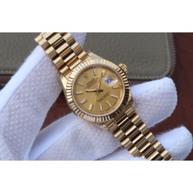 Replica Swiss Rolex Lady-Datejust 31 Champagne Dial 18K Yellow Gold President Automatic Ladies Watch 178278