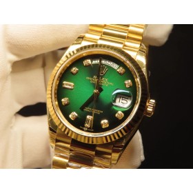 Hight End Replica Swiss Rolex Day-Date 36 Gradient Green Dial 18k Yellow Gold Unisex Watch 128238-0069