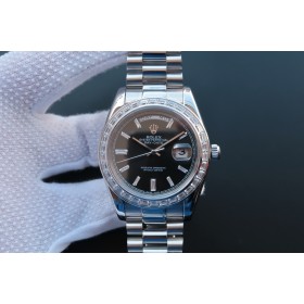 High End Replica Swiss Rolex Day-Date Automatic Black Dial Diamond Men's Watch